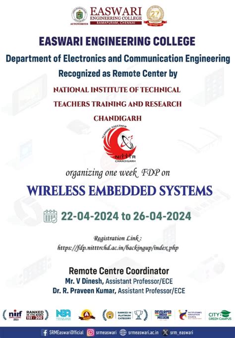 One Week Fdp On Wireless Embedded Systems Srm Easwari Engineering