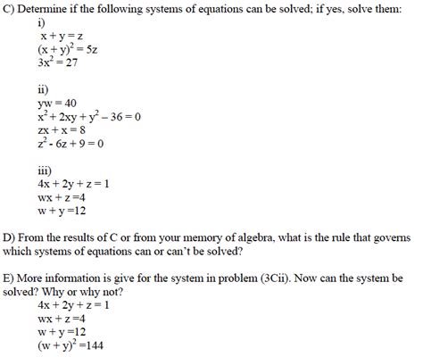 Solved Determine If The Following Systems Of Equations Can