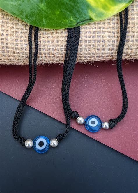 Get 925 Sterling Silver Beads Evil Eye Black Thread Anklet Blue At