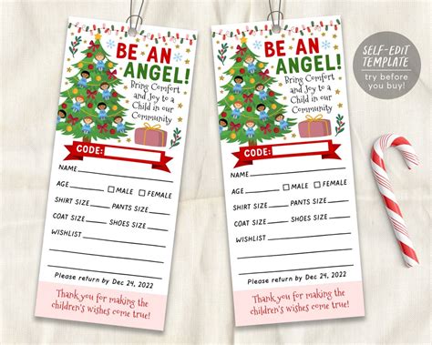 Christmas Giving Tree T Tag Editable Template Donation Slip With