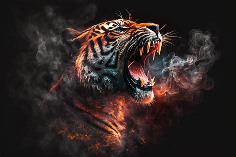 Premium Photo A Tiger With Flames On His Face Is Shown In This