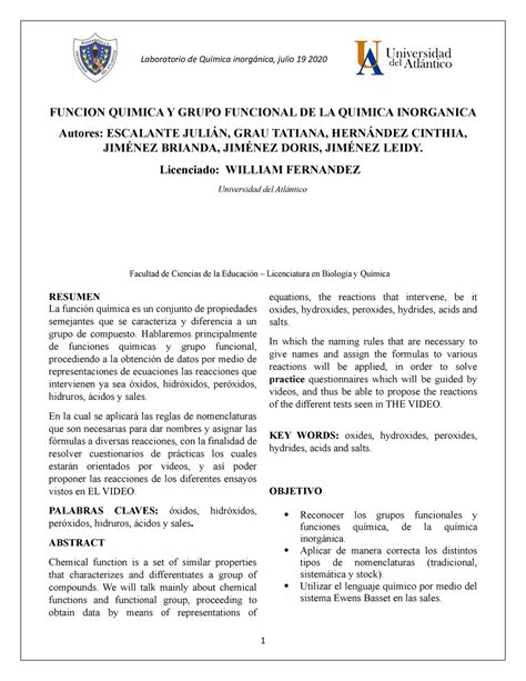 Funcion Quimica Y Grupo Funcional De La Química Inorgánica