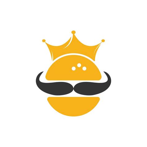 Burger king vector logo design. Burger with crown and mustache icon ...