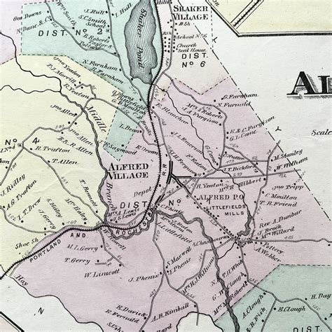 1872 Hand-Colored Street Map of Alfred, Maine with Littlefield's Mills ...