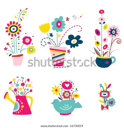 Cute Assortment Flowers Vases Various Shapes Stock Vector (Royalty Free) 56730019 | Shutterstock