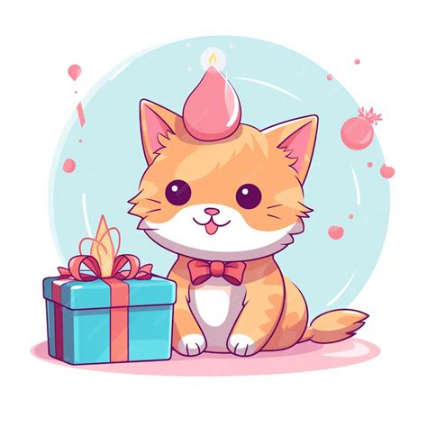 Desenho De Aniversário Fofo - Festa de aniversário de gato fofo com bolo presente e balão desenho ...