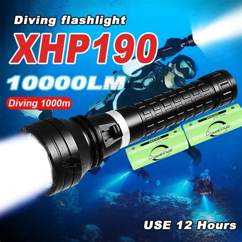 10000LM XHP190 LED High Power Diving Torch IPX8 Professional Diving