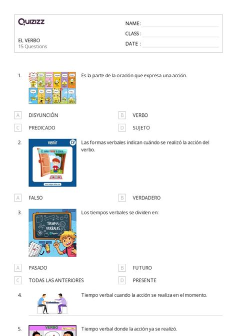 50 Verbos En Tiempo Presente Hojas De Trabajo Para Grado 6 En Quizizz