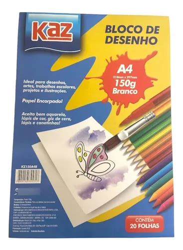 Bloco De Desenho A4 Branco 150g Kaz Parcelamento Sem Juros