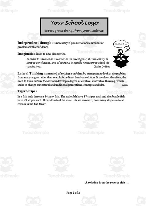 Math Problem Solving & Investigation - Tiger Stripes Math Worksheet by ...