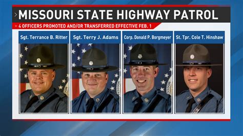 Missouri State Highway Patrol Announces Promotions And 1 Transfer Effective Feb 1