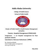 Assignment On Hospital Management For Pg Students Docx Addis