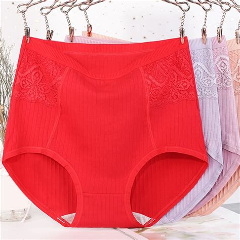 Xl 6xl High Waist Panties Women S Underwear Cotton Striped Lace Lingerie Briefs Antibacterial