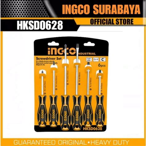 Jual INGCO HKSD0628 OBENG SET 6 PCS SCREWDRIVER GAGANG KARET Shopee