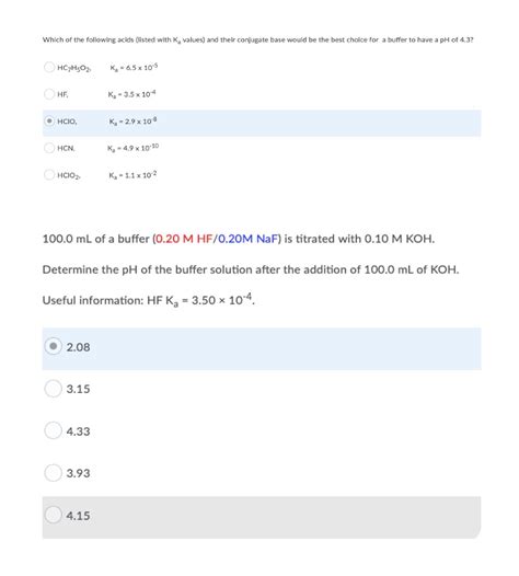 Solved Which of the following acids listed with Ką values Chegg