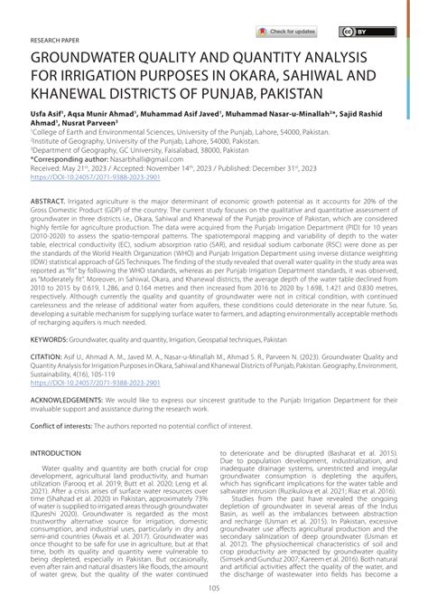 PDF GROUNDWATER QUALITY AND QUANTITY ANALYSIS FOR IRRIGATION PURPOSES