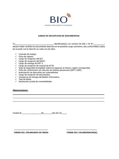 Cargo De Recepcion De Documentos Campo Pdf