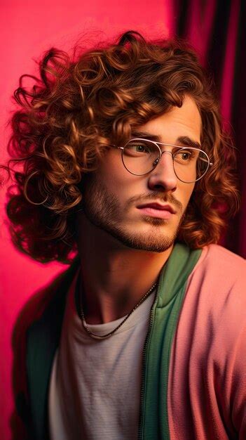 Premium AI Image Western Man With Long Curly Hair Wearing Glasses