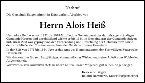 Traueranzeigen Von Alois Hei Augsburger Allgemeine Zeitung