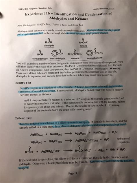 Solved Chem Organic Chemistry Lab Aldehydes And Ketones Chegg