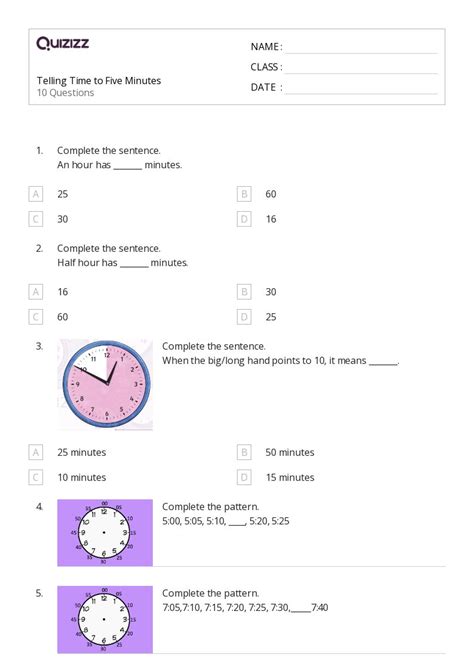 Time To The Nearest Five Minutes Worksheets For Nd Class On