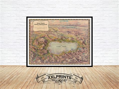 Old Map of Lake Tahoe, 1950, Bird's Eye View, Fine Reproduction, Large ...