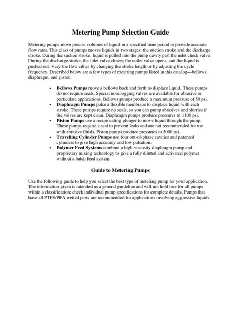 Metering Pump Selection Guide Pdf Pump Gas Technologies