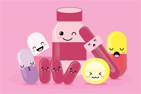 Cute Medicine Collection Isolated On Pink Background Vector