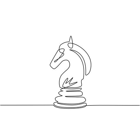 Single continuous line drawing horse knight chess logo isolated on white background. Chess logo ...