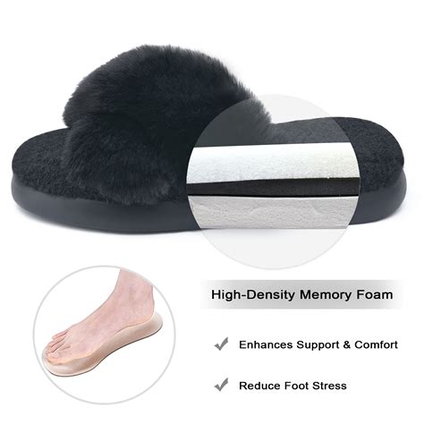 Lordfon Womens Fluffy Open Toe Slippers Fuzzy Furry Cross Band