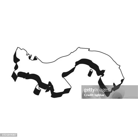 Panama Map With Black Outline And Shadow On White Background High Res