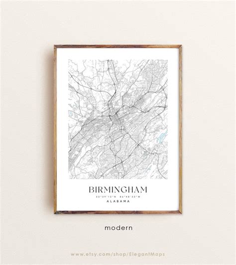 Birmingham Alabama Map Birmingham AL Map Birmingham City - Etsy