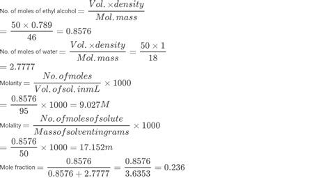 Calculate The Molality Molarity And Mole Fraction Of Ethanol In A