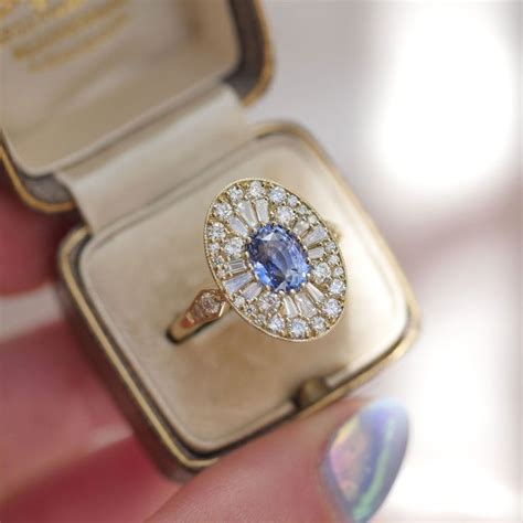 Oval Cornflower Sapphire Diamond Mosaic Engagement Ring Berlinger