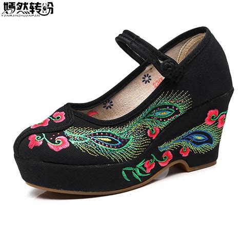 Sapatos Femininos Chineses Flores Pav O Bordado Tecido De Algod O Salto