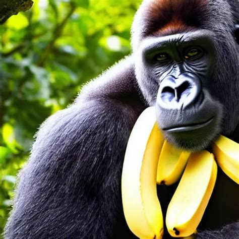 Big Gorilla With Human Face Maneating Eating Bananas Stable Diffusion