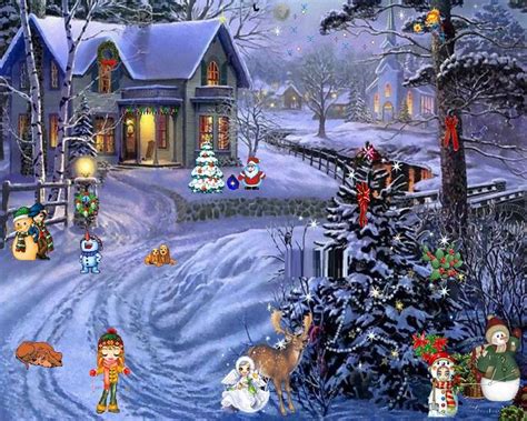 a christmas scene with snowman, reindeer and other holiday decorations in front of a house