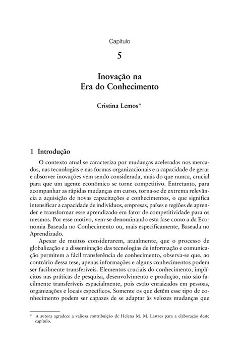 Inovação Na Era Do Conhecimento Por Cristina Lemos Redetec