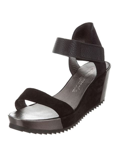 Black Suede Pedro Garcia Platform Wedge Sandals With Tonal Stitching