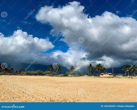 Hawaii Oahu Beach And Rainbow In The Sky Stock Photo Image Of Sunny