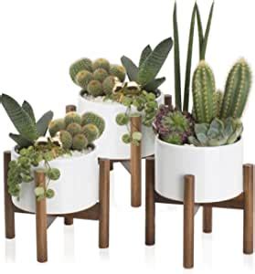 Kimisty Plant Pot Large Round Succulent Planter Pot With Wood Stand