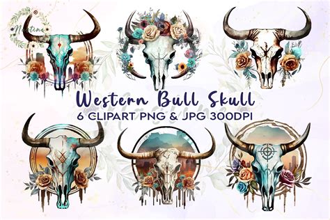 Bull Skull Western Watercolor Clipart Graphic By Nastine Creative Fabrica