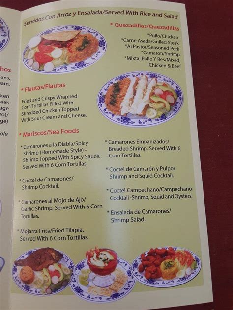 Menu at El Paraiso restaurant, Richmond, Crockett St