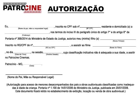 Baixe aqui o modelo de autorização