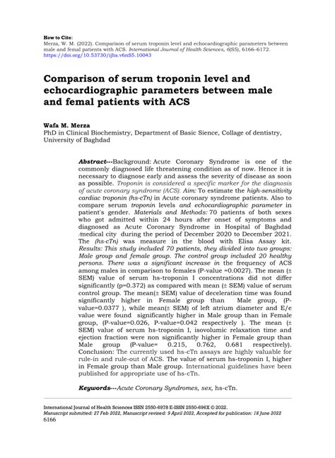 Pdf Comparison Of Serum Troponin Level And Echocardiographic