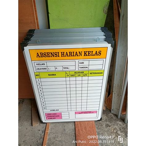 Jual Promo Papan Absensi Harian Kelas Ukuran 60 X 80 Cm Papan Absen