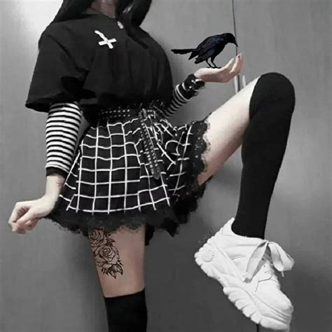 Womens Gothic Black And White Check Shorts With A Black Lace Etsy In 2020 Cool Outfits