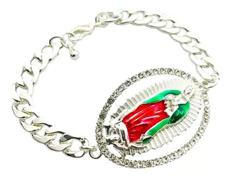 Pulsera Virgen De Guadalupe Acero Plateada Color Con Piedras MercadoLibre