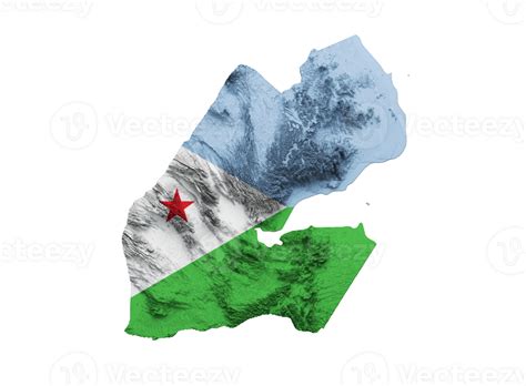 Djibouti Map Flag Shaded Relief Color Height Map 3d Illustration