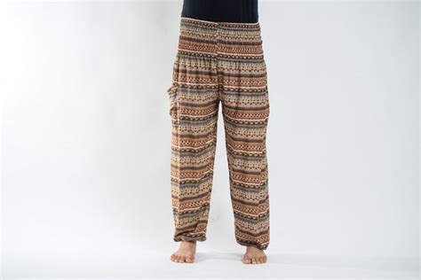 Aztec Stripes Mens Harem Pants In Sahara Brown